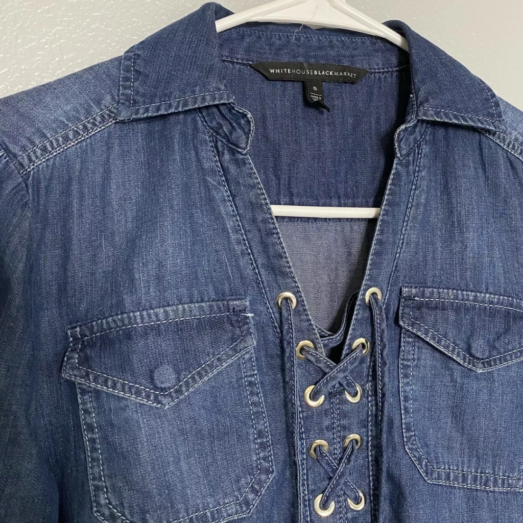White House Black Market Denim Shirt Dress 0